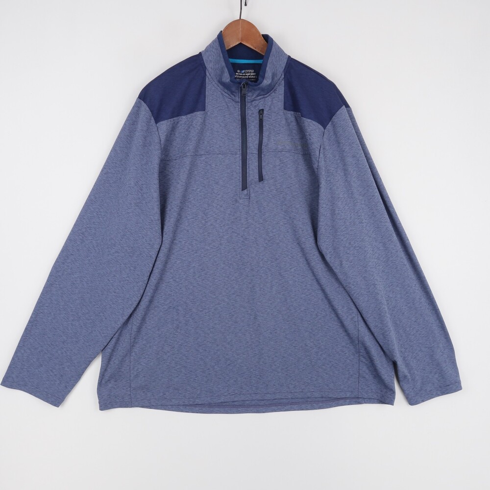Vineyard Vines On-The-Go Shep Shirt‎ Pullover Mens XXL Blue Heather 1/4 Zip OTG